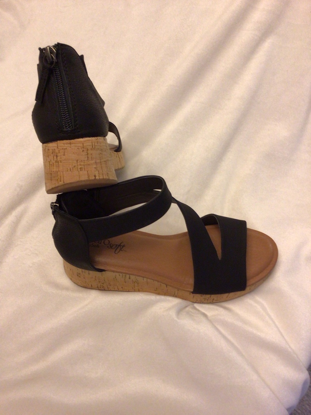 Comfort Cork Wedge Sandals in Black Eurosoft Franci SZ 7.5